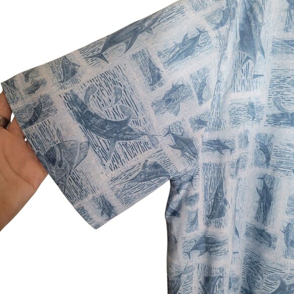 Huk KC Kona Stamped Shirt Men's Size Large Blue Button Up Fishing Outdoor Top - Picture 3 of 11